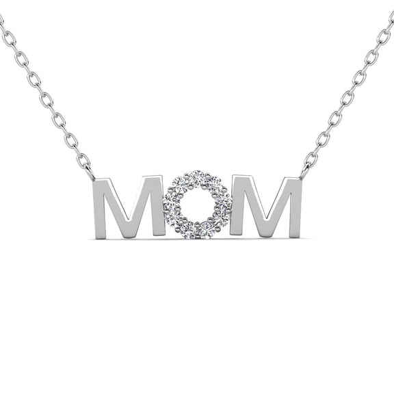 Cate & Chloe Savannah 18k White Gold Plated Mom Necklace with Swarovski Crystals for Women