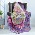 thumbnail image 4 of Birthday Soft Flannel Fleece Throw Blanket, Delicious Birthday Cake on a Table with Stars and Presents Party Yummy Dessert, Cozy Plush for Indoor and Outdoor Use, 70" x 90", Multicolor, by Ambesonne, 4 of 5