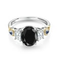 thumbnail image 2 of Gem Stone King 925 Silver and 10K Yellow Gold 3-Stone Ring Oval Black Sapphire and Moissanite (3.00 Cttw, Size 9), 2 of 3