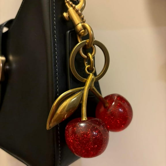 Monebena 18K Gold Cherry Bag Charm For Purse Keychain Bag Charms For Handbags Accessory Red For womens