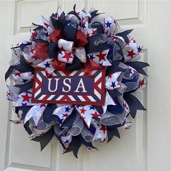 XGFHYJEH Patriotic Wreaths for Front Door, Red White and Blue Wreath for 4th of July, Memorial Day, Veterans Day, 250th Anniversary, Independence Day, Indoor Outdoor Holiday Home Decor
