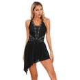 thumbnail image 2 of Raenseen Women Rhinestone Lyrical Dance Dress Modern Contemporary Dancewear Figure Skating Dance Black S, 2 of 9