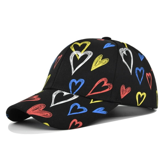 Unisex Heart-shaped Print Baseball Cap Fashion Funny Print Adjustable Peaked Cap Outdoor Sports Couple Hats Adjustable Curved Brim Hats Sun