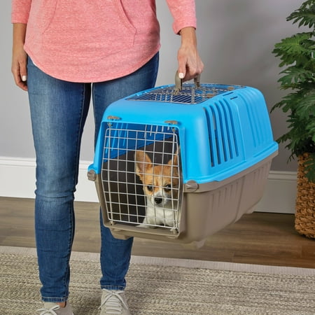 MidWest Homes for Pets 24 inch Two Door (Front and Top) Door Spree Travel Pet Carrier for Doga and Cats with Steel Door Blue