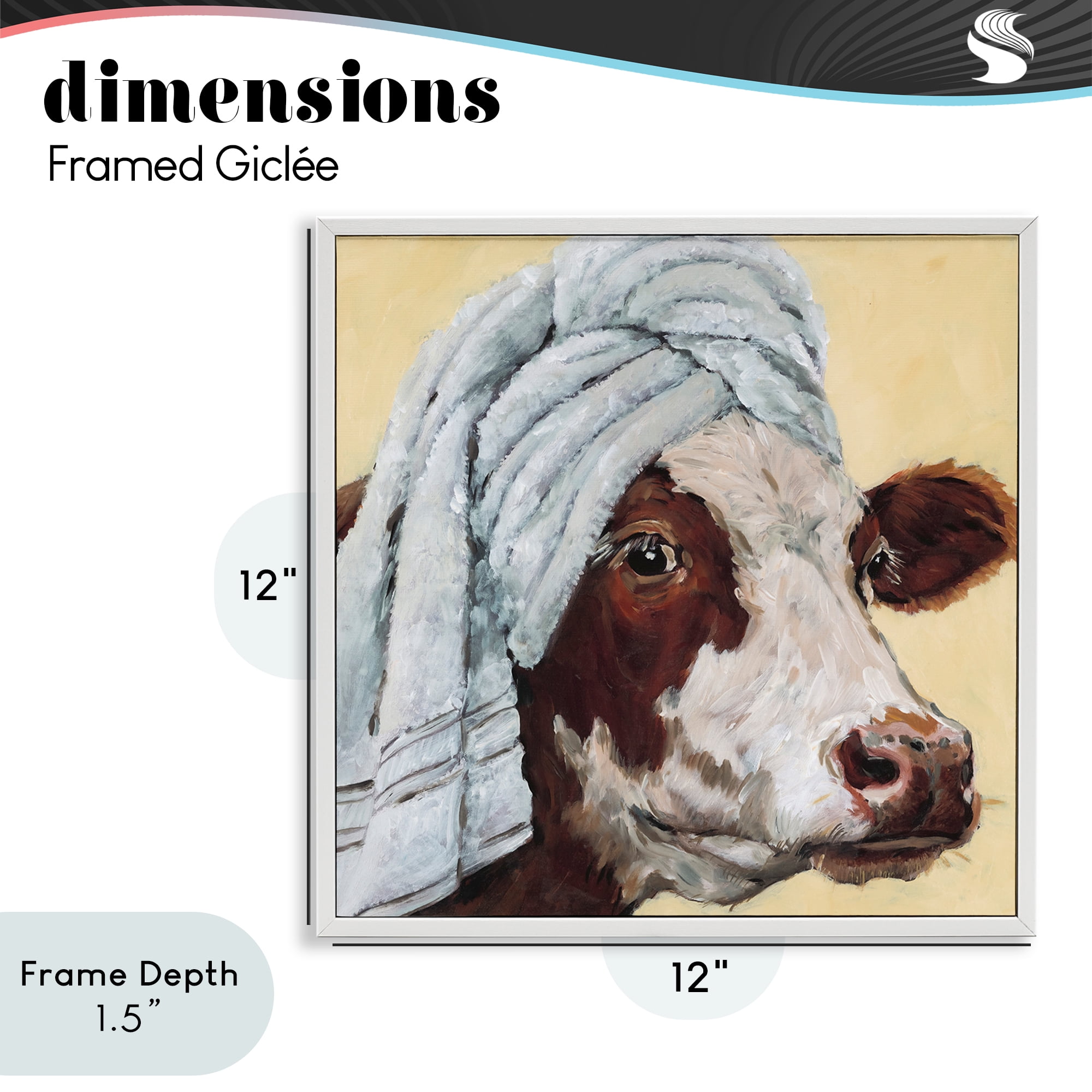 Stupell Industries Cow Spa with Towel White Framed Giclee Art, design by Studio Bautista