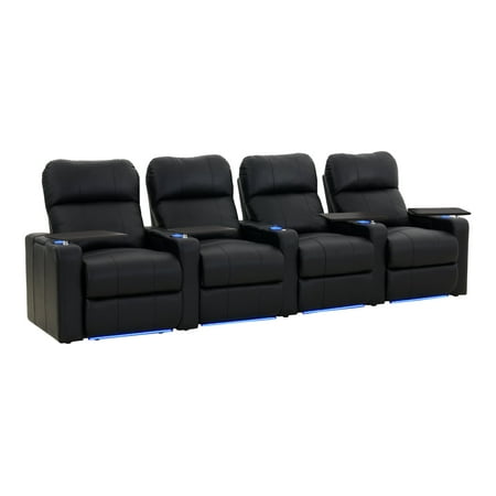 Octane Seating Turbo XL700 Straight - Home theater seating - recliner - 4 seats - armrests - bonded leather, high-density foam, gel-infused memory foam - black