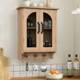 thumbnail image 2 of ABBSR 24×18" Wall Mounted Bathroom Storage Cabinet, Rustic Farmhouse Brown wood Organizer Cabinet with Mesh Door, Adjustable Shelf & Hooks for Entryway, Bedroom or Living Room, 2 of 10