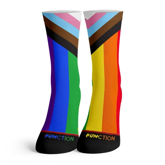 Function - Colorful LGBTQ Pride Progress Rainbow Socks - Comfortable Striped Crew Socks for Pride Month Parades