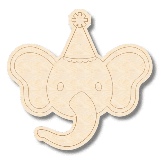 Unfinished Wood Etched Birthday Elephant Shape 4" / 1/4"