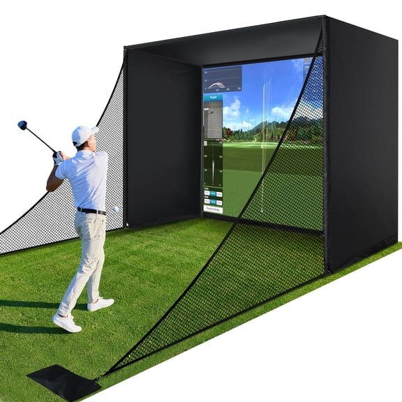 Sturdum Golf Simulator Enclosure Kit with HD Impact Screen, Steel Frame & Side Netting, Light-Blocking Design for Home Golf Setup, Indoor Training & Launch Monitor Practice