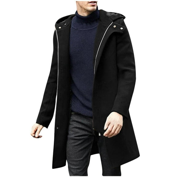 gbyLJF Men's Full Zip Woolen Jackets Solid Color Casual Hooded Cardigan Fall/Winter Long Sleeve Outwear with Pockets