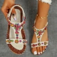 thumbnail image 2 of Beaded Flowers Flat Heeled Sandals Women Summer 2023 Plus Size Open Toe Bohemian Sandals Woman Elastic Strap Rome Shoes, 2 of 5