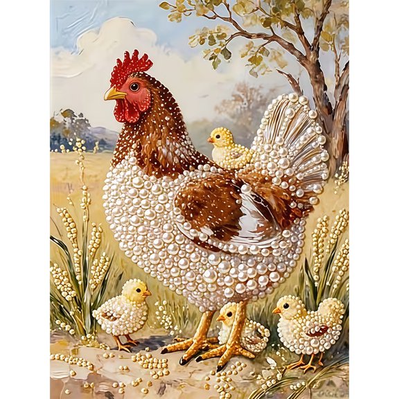 Mosaflare Pearl Diamond Painting Kit for Adults,DIY Diamond Art,12×16 inch HD Canvas,Chicken Home Decoration