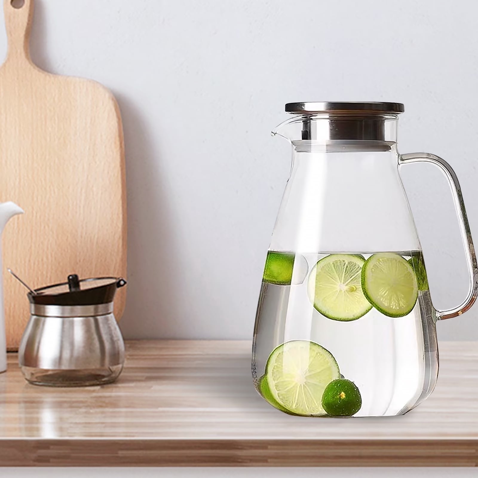 WhiteRhino 68oz Glass Pitchers with Stainless Steel Lid and Spout, Clear Glass Cold Water Pitcher for Beverage, Coffee,Juice,Sun Tea