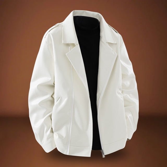 NaWent Mens Leather Jacket Cafe Racer Style Motorcycle Leather Jacket Full Zipper Leather Jacket