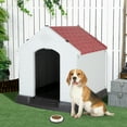 thumbnail image 3 of Plastic Dog House 28 inch Indoor Outdoor Dog Houses with Elevated Floor, All Weather Waterproof Doghouse, Easy to Assemble,Ventilation Design Pet House, Red, 3 of 7