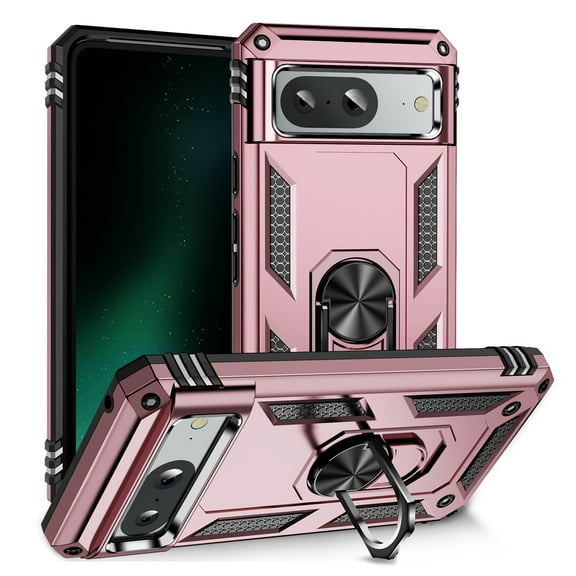Compatible with Google Pixel 5 Case Built-in 360 Ring Holder Kickstand, Extreme Protection Military Armor Magnetic Car Dual Layer Protective Heavy Duty Phone Cover For Google Pixel 5,Rosegold