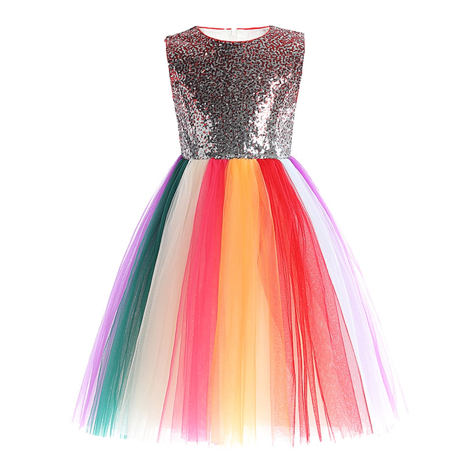Flower Girls Sequin Dress Rainbow Tutu Birthday Party Dress