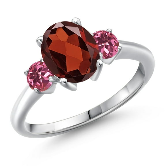Gem Stone King 925 Sterling Silver Red Garnet and Pink Tourmaline Engagement Ring for Women | 2.63 Cttw | Oval 9X7MM | Gemstone January Birthstone | Size 5