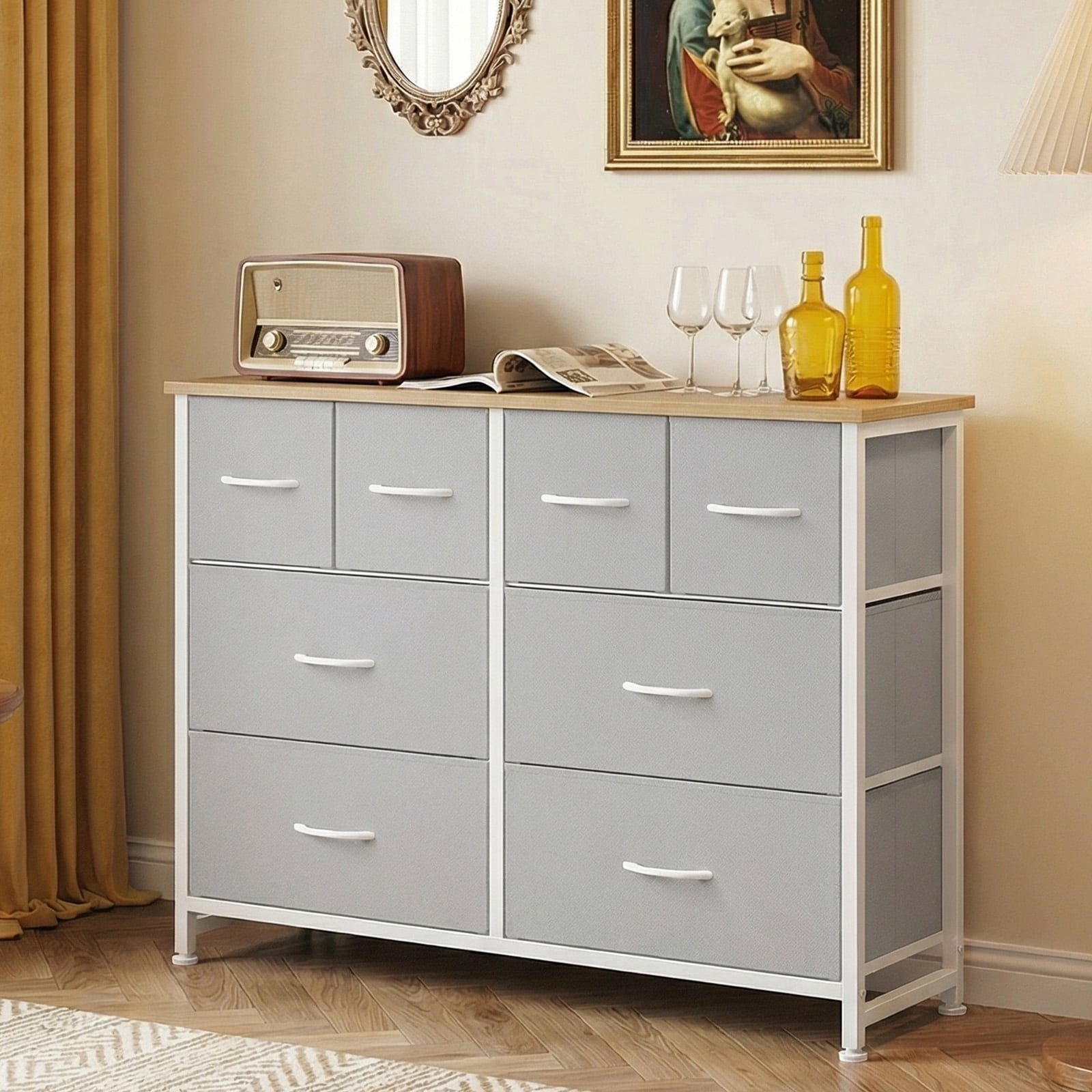 CONCETTA 8-Drawer Fabric Dresser, Wide Chest of Drawers, TV Stand for Bedroom, Living Room, Light Gray