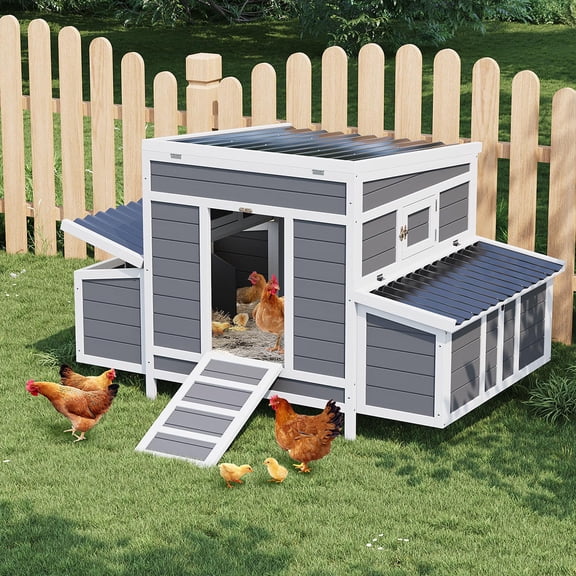 Ataucjin 54inch Wooden Chicken Coop, Chicken Coop with 2 Sides Large Nesting Boxes for 4-6 Chickens, No-Slip Ramp & Pull-Out Tray, Poultry Cage Rabbit Cage for Outdoor Farm Yard