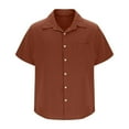 thumbnail image 4 of LNWUY Mens Linen Shirts Short Sleeve Button Down Shirts Cotton Summer Solid Color Casual Beach Shirts Vacation Hawaiian Shirts Coffee M, 4 of 5