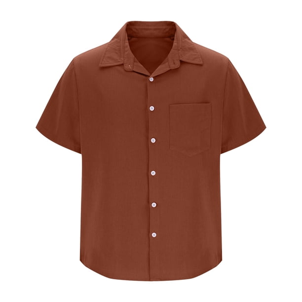 zfhfof Men's Button Down Shirts Cotton Linen Short Sleeve Casual