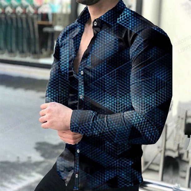 Camisas de celosía, camisas de moda para hombres, camisas hawaianas de manga larga, blusas de playa cubanas, ropa para hombres, camisas de cuello vuelto, ropa de calle