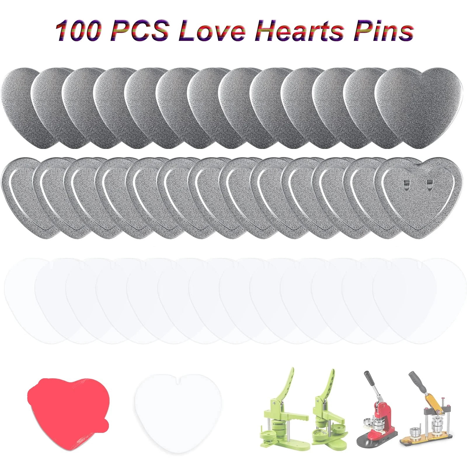 100PCS Heart-Shaped Pins Bottom Cover Membrane Peach Heart Blank Supplies Tinplate 57x53mm ,Beginner-Friendly