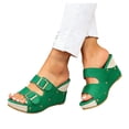 thumbnail image 1 of Pandaie Women's Platform Sandals with Double Buckles Summer Wide Width Chunky Wedge Slides 3.34 Inch Open Toe Beach Clogs Size 6-10, 1 of 8
