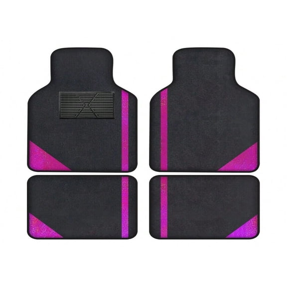 Tuqiang Car Floor Mats universal Full Coverage Auto Floor Mats All Weather Luxury Floor Liners Safe Car Mats Protector Car Carpet Black and Fuchsia 4PCS