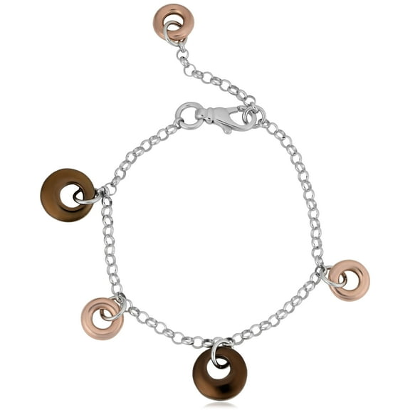 KoolJewelry Tricolor Sterling Silver Puff Circles Adjustable Length Bracelet (from 7.5" to 9")