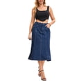 thumbnail image 2 of INSPIRE CHIC Women's Denim Midi Skirt High Waist Fishtail Hem Flared Jean Skirt Dark Blue L, 2 of 6