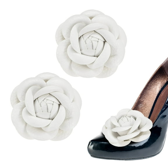Uxcell 2-Pack Decorative Rose Shoe Clips, Faux Leather Removable Fashion Flower Shoe Clips Buckle Brooches Charm Embellishments [White]