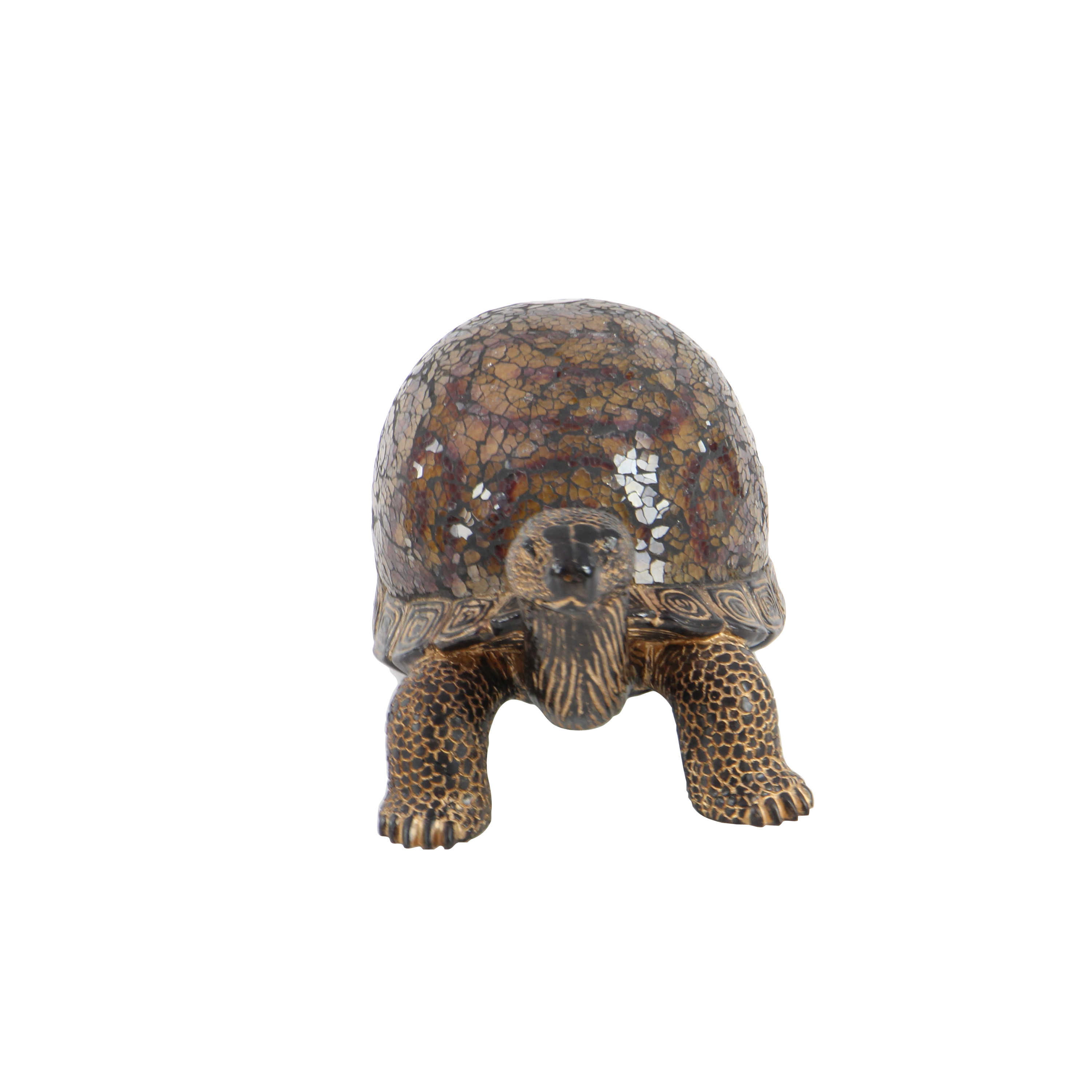 11" x 6" Brown Polystone Turtle Sculpture, by DecMode