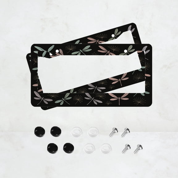 2PC Colorful Dragonfly License Plate Prame Aluminum Rust-Proof Auto Parts License Plate Decorative Screws Fit Standard 2 Holes 1 U.S. License Plate, 12.2x 6.3 Inch