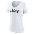 thumbnail image 2 of Women's White Milwaukee Bucks Wordmark V-Neck T-Shirt, 2 of 3