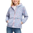 thumbnail image 2 of Afuyipoi Girls Floral Print Hooded Windbreaker Jacket（For 2-12 Years） Lightweight Waterproof Outdoor Casual Coat School Play Blue Size 3T, 2 of 6