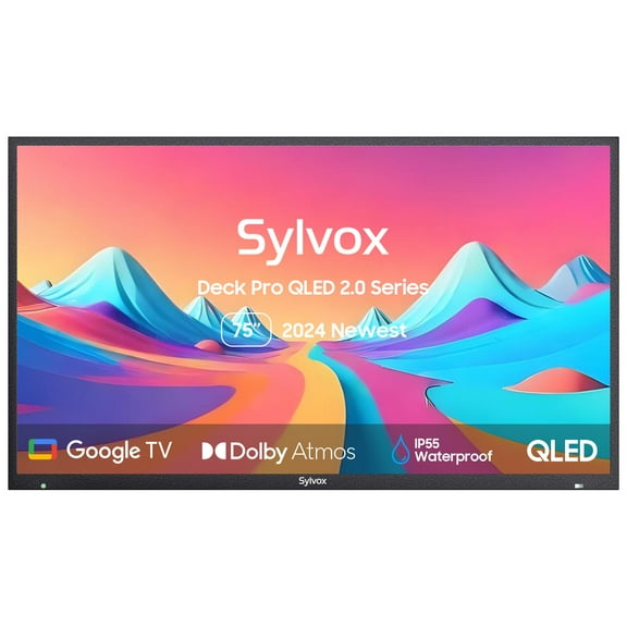 SYLVOX Outdoor TV, 75'' QLED Smart TV, Newest Google TV with Dolby Atmos, Support Google Assistant, 4K 1000nits Weatherproof TV for Partial Sun (Deck Pro QLED 2.0 New)
