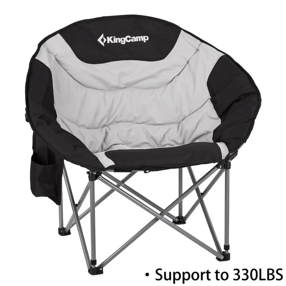 KingCamp Round Camping Chair for Adults, Oversized Outdoor Moon Chair with Side Pocket, Heavy-Duty Padded Folding Lawn Chairs, Supports 330lbs, Black