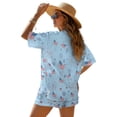 thumbnail image 2 of Xoenoiee Blue American Flag Firework Print Women's 2 Piece Outfit Cover Up Half Sleeve Blouse Shorts Set 4th of July Summer Beach Vacation Resort Wear Plus Size, L, 2 of 7