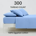 thumbnail image 2 of Real 300-Thread-Count, 100% Egyptian Cotton, 6 PC Sheet Set [1 Fitted, 1 Flat, 4 Pillowcases] |Twin Size, Light Blue Color| 300TC Egypt Long Staple Cotton, Fit Upto 10" Deep Pockets, Silky Sateen, 2 of 8