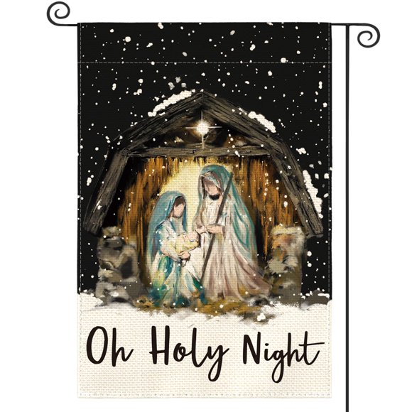 shiyou-Oh Holy Night Jesus Nativity Garden Flag 12 x 18 Inch Double Sided, Christmas Winter Holiday Christian Yard Outdoor Decorative Flag