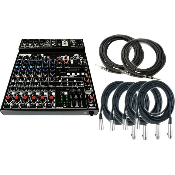 Peavey PV 10 AT 10 Channel Compact Mixing Mixer Console with Bluetooth Auto-Tune pitch correction   2 1/4" & 4 XLR Cables