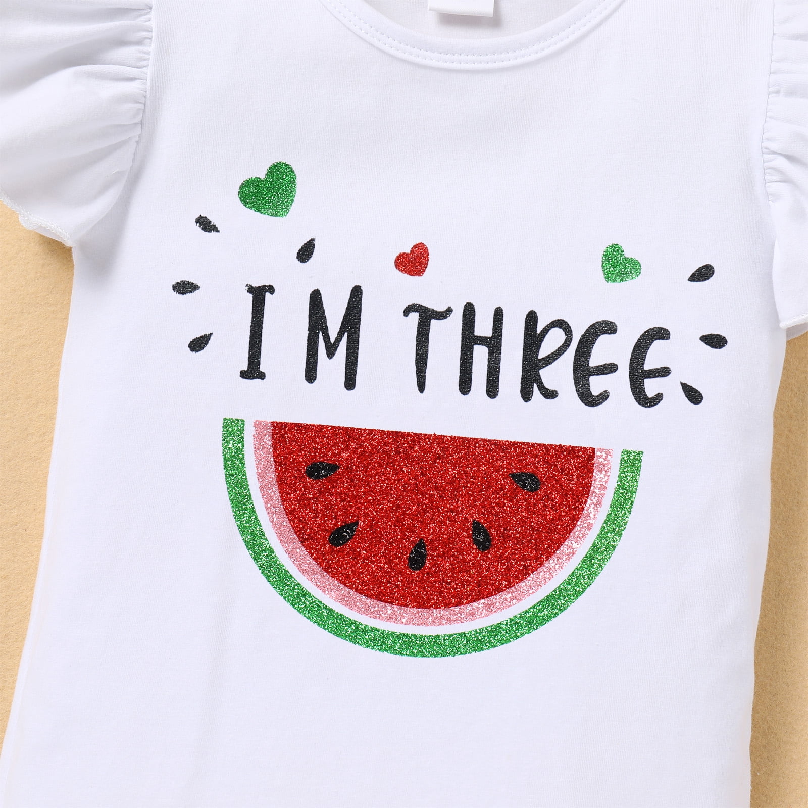 IBTOM CASTLE Baby Girls Watermelon 1st/2nd Birthday Outfit Princess Ruffle Romper Tutu Skirt Leggings Headband 4pcs Clothes Set 36 Months Red-I'm Three