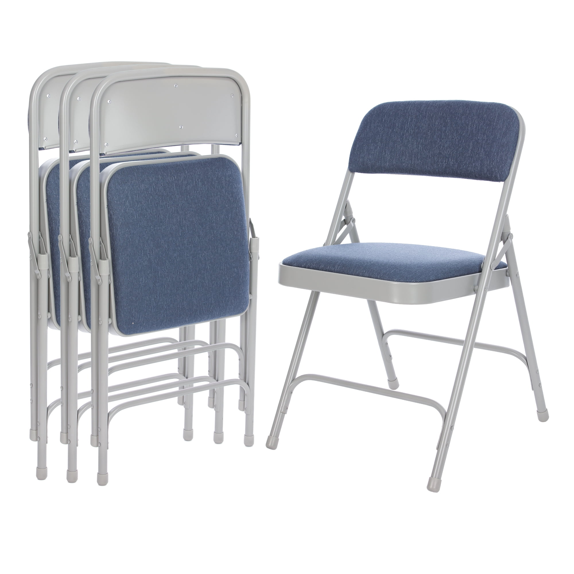 Hampden Furnishings Bernadine Collection Fabric Padded Folding Chair, Grey/Blue, Pack of 4