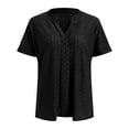 thumbnail image 4 of vigerkar Women's Eyelet Tops Summer Casual Short Sleeve V Neck T-Shirts Hollow Out Shirts Loose Work Tunic Blouses Black, L, 4 of 5