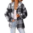 thumbnail image 2 of felwors Women's Sherpa Hooded Cardigan Fall Winter Fuzzy Fleece Jacket Warm Soft Plaid Flannels sweater coat Outwear Grey, S, 2 of 7