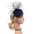 thumbnail image 6 of Yeetfub Derby Hat 1920s 1950s Hats Women's Pure Color Mesh Vintage Beret Dress Accessories ky Derby Hats Wedding Hats for Women,Navy, 6 of 8