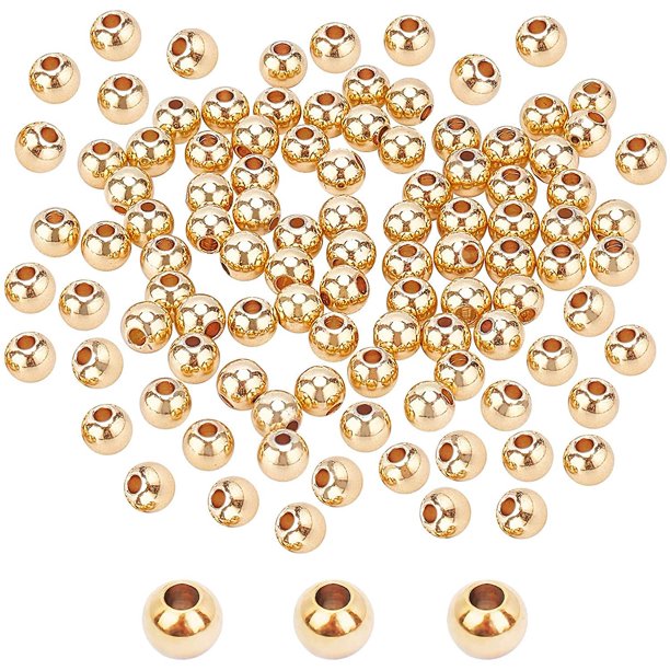 Cuentas chapadas en oro de 14 quilates de 0.236 in, 150 unidades de bolas redondas chapadas de larga duración, espaciadores de cuentas lisas sin costuras para collares apilables, pulseras y pendi